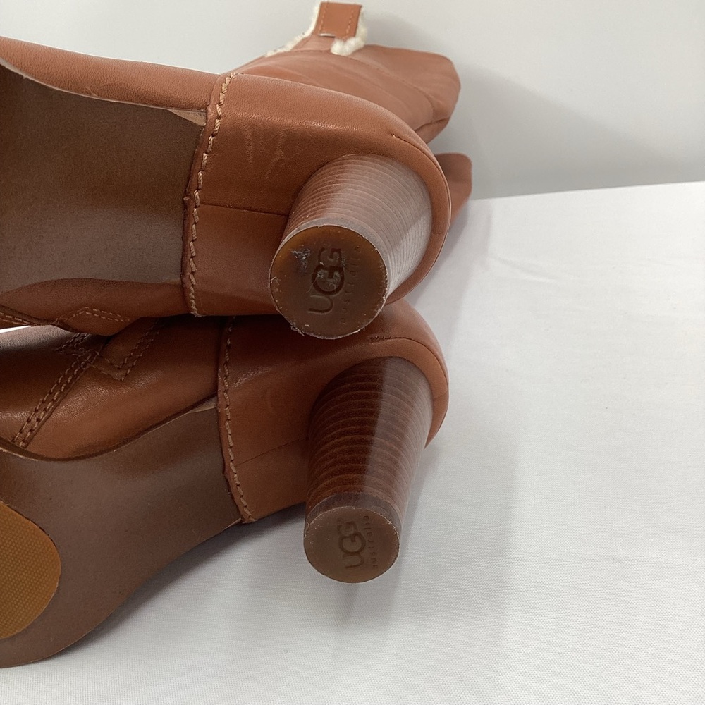 UGG Women's Tall Tan Leather Heeled Boots - Picture 13 of 16